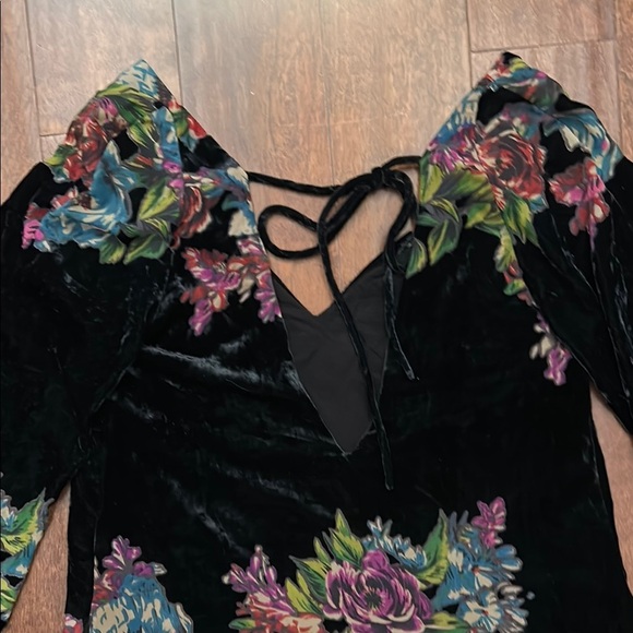 Free People Misha Burnout Black Velvet Mini Dress, Boho Witchy Floral, Size Sm - Picture 13 of 16